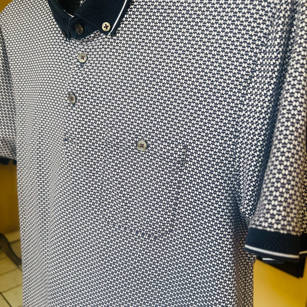 Ted Baker Navy and White Patterned Polo Shirt - Picture 6 of 8